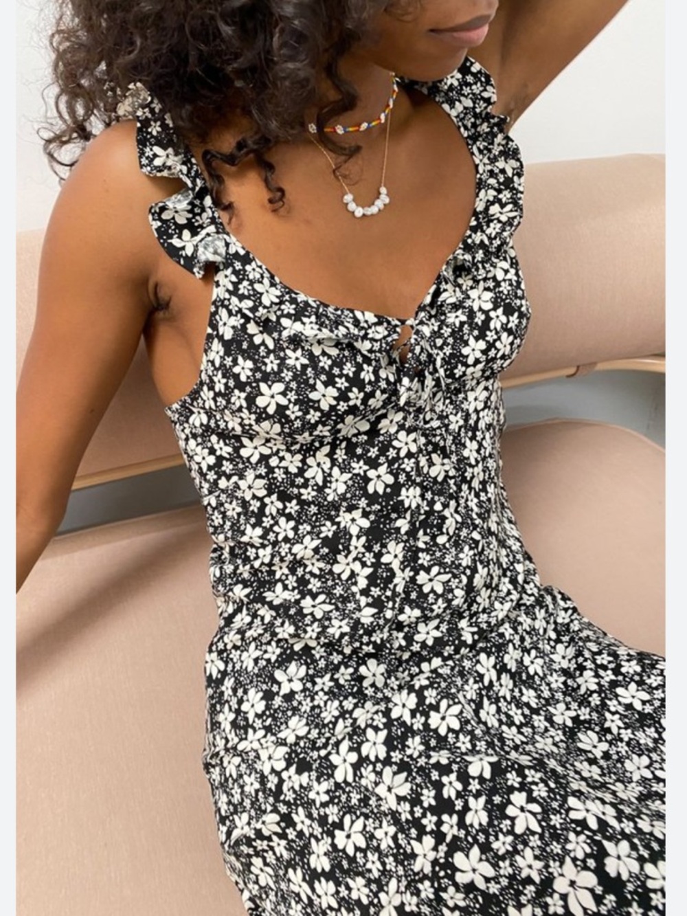 August Cole Love Midi Dress - Black Floral